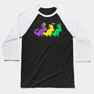 Kids Trex Dinos Purple Yellow Green Boys Mardi Gras Kids Baseball T-Shirt